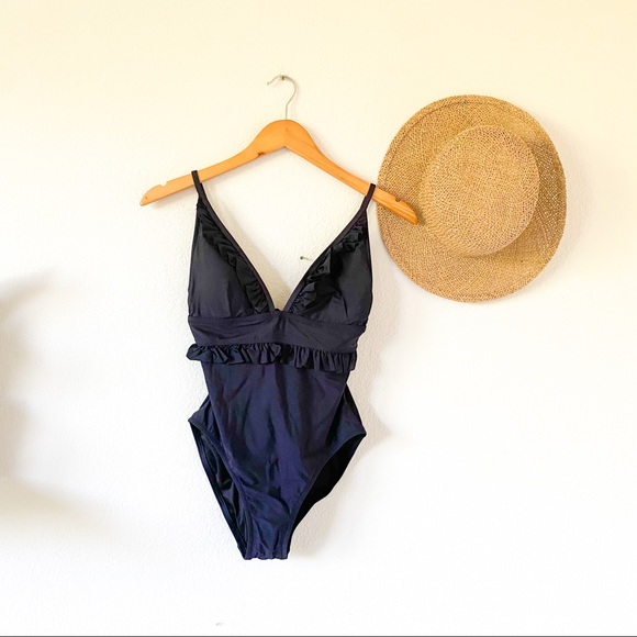 J. Crew Black Ruffle deep-V one-piece swimsuit - Picture 2 of 10